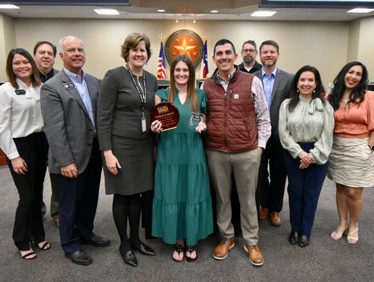 Boerne ISD Superintendent Dr. Kristen Craft and BISD school board trustees honor Fabra Elementary School fifth grade teacher Sydney Lenard, chosen as the 2024 BISD teacher "Rookie Of The Year." Lenard was honored during the board's March 25 meeting.