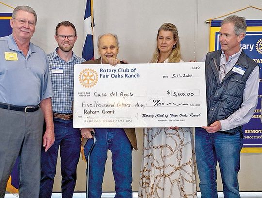 Fair Oak Ranch Rotary present check for ‘Eagle House’