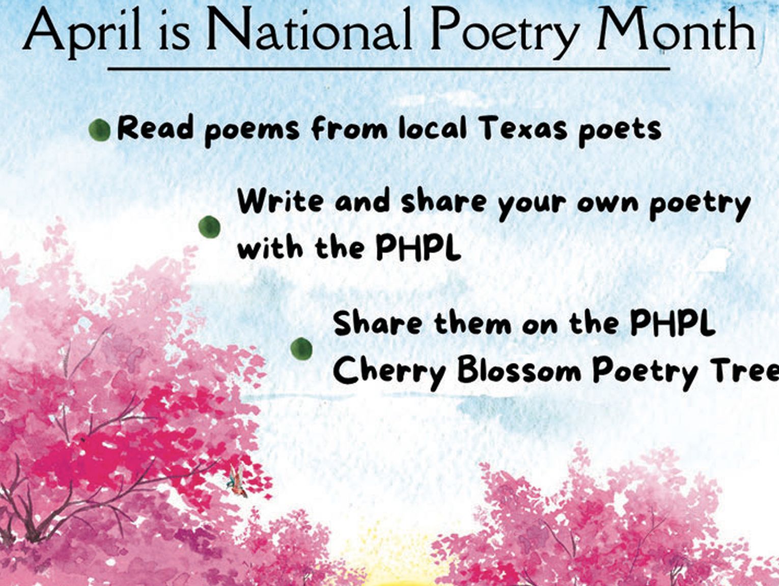 April Library Programs Library creates Poetry Month programs for April