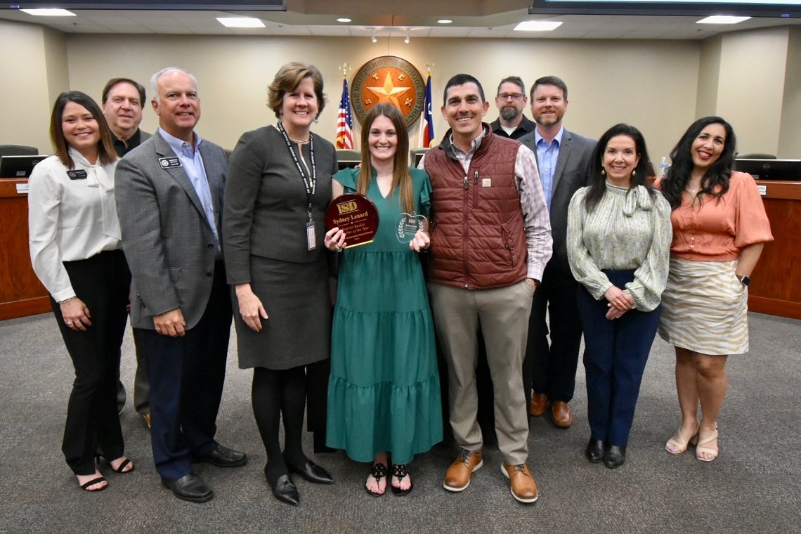 Boerne ISD Superintendent Dr. Kristen Craft and BISD school board trustees honor Fabra Elementary School fifth grade teacher Sydney Lenard, chosen as the 2024 BISD teacher "Rookie Of The Year." Lenard was honored during the board's March 25 meeting.