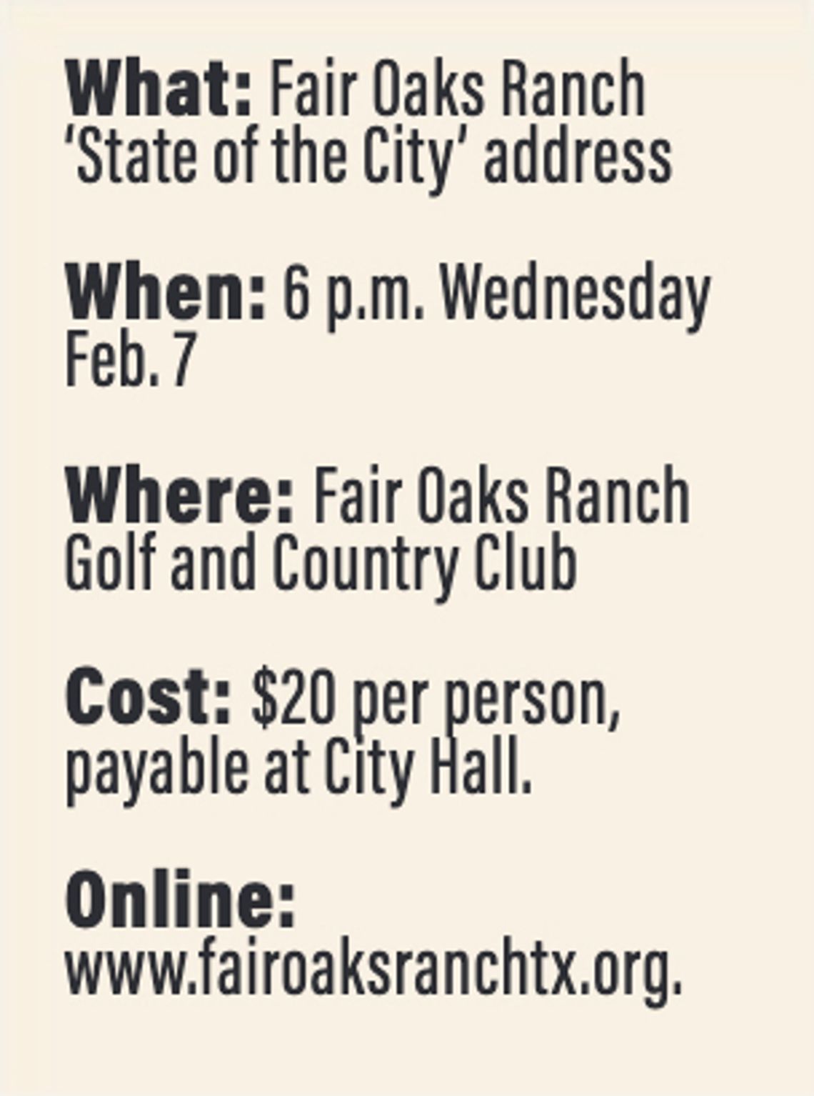 Fair Oaks Ranch ‘State of City’ set Feb. 7