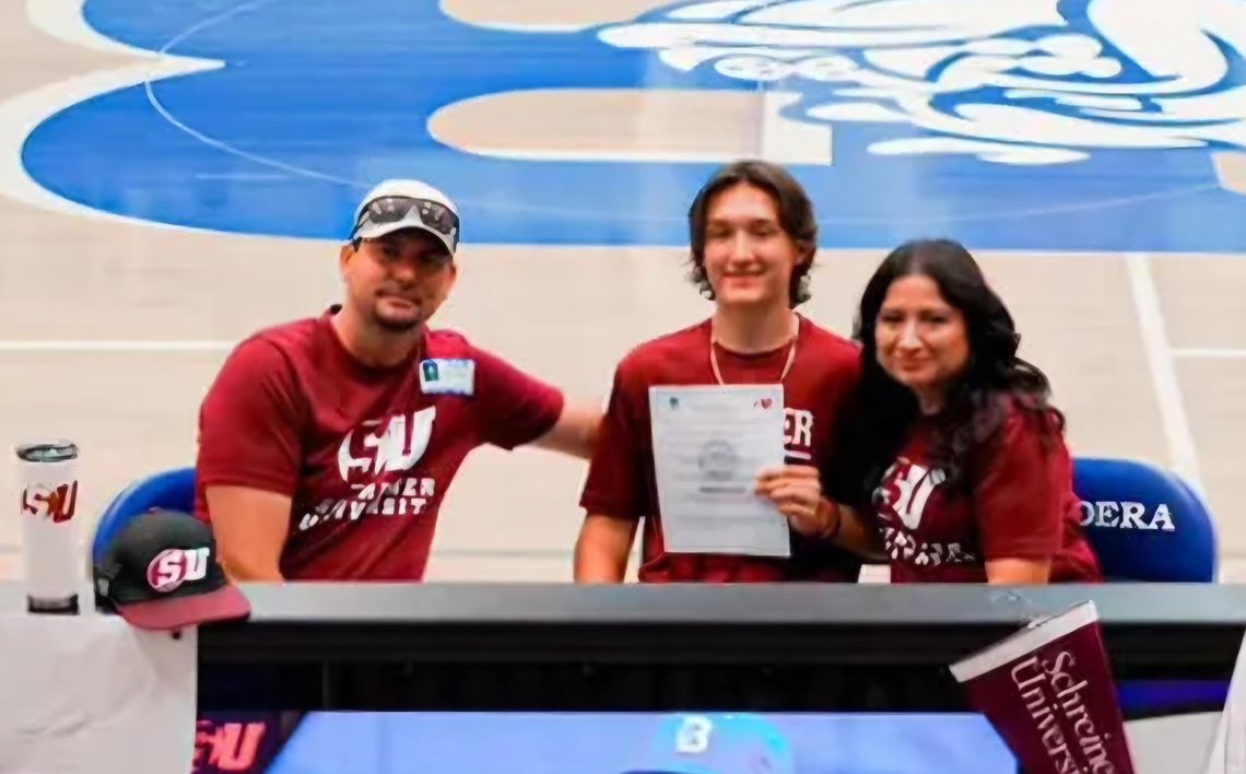 Roger Waid, left, and wife Patricia Waid joined their son Barrett at Bandera High School for his Letter Of Intent signing to play baseball at Schereiner College. Both parents, along with a 14-year-old daughter, were killed Tuesday in a head-on collision on Texas 46 near Boerne.