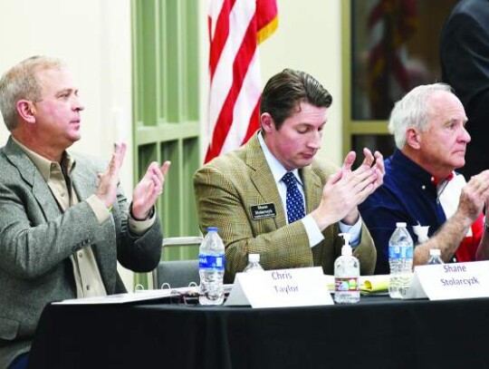 Kendall County Judge candidates on the GOP March 1 primary ballot are, from left, Chris Taylor, Shane Stolarczyk and Richard Elkins. The three of them participated in a candidate forum sponsored by The Boerne Star on February 9. Star photo by Sarah Lyons