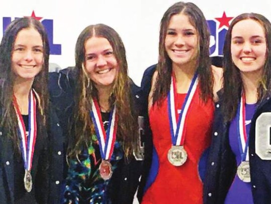 The 200-yard freestyle relay of Peyton Brehmer, Emma Seward, Regan Garcia and Paige Clark earned silver medals. </br> Star photos by Kerry Barboza