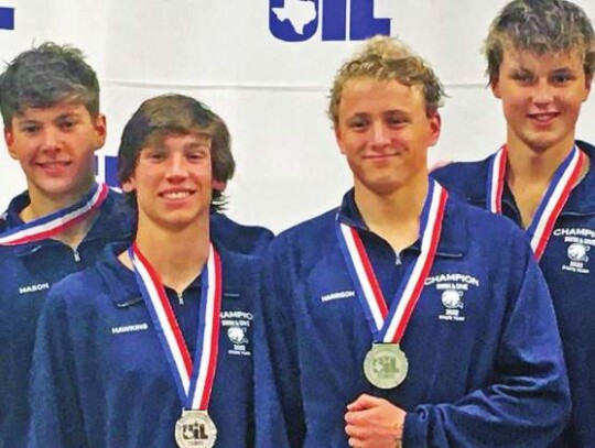 The Charger boys 200-yard freestyle relay team of Aleksei Mason, Gabe Hawkins, Bexon Harrison and Griff Orloff placed 2nd to capture silver medals.