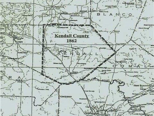 A map shows early Kendall County in 1862, the year the county was founded. Map courtesy of Braden Moon