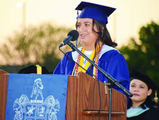 Valedictorian Marisa Matos delivers her speech to her fellow graduates and the audience. Star photo by Keith E. Domke