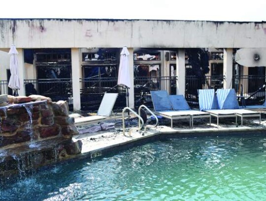 The spa and fitness center at Tapatio Springs Resort sits charred on Tuesday morning after it was destroyed in an overnight fire on Monday. Star photo by Keith E. Domke