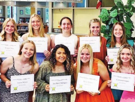 Every varsity team member was named academic all-district. Members include front row (l-r): Ava Nieto, Taylor Wilson, Ava Rodriguez, Reese Wilson, Cameron Cooper and Heidi Maytum. Second row (l-r): Ava Renteria, Ashley Clingman, Morgan Duty, Madi Dorrow, Dillen Cooper, Taryn Madlock, Shelb...