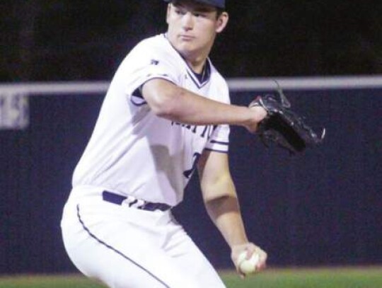 Karson Kaiser delivers a pitch for the Chargers baseball squad this past spring.