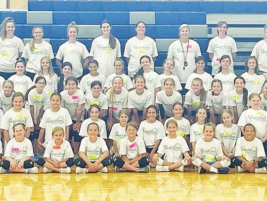 The incoming 4th – 6th graders that attended this year’s BISD volleyball camp pose for a picture in their camp T-shirts. </br> Submitted photo