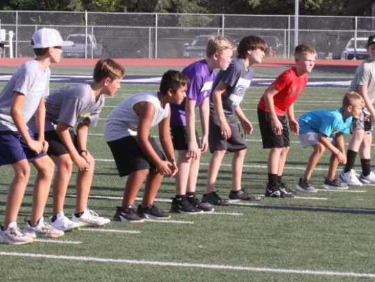 Some of the youngsters line up and do foot-work drills at the camp. </br> Star photo by Kerry Barboza