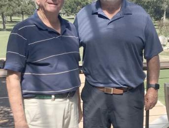 Tapatio head golf pro Jason Rodriguez Director of Golf Pat Roper pose with Men’s Senior champ Kenne Woods. 