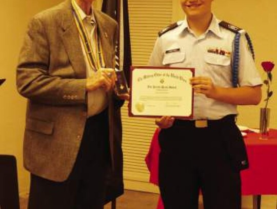 Cadet Luke Christman from Boerne Champion High School receives a Youth Merit Medal for this leadership at the Youth Leadership Conference at Texas A&amp;M University.