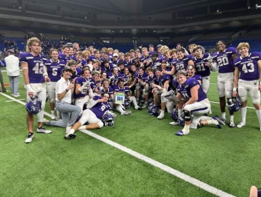 The Greyhounds celebrate after defeating Tyler Chapel Hill in Friday’s state semifinals game in the Dome. Boerne High improves to 15-0 and advances to this year’s 4A DI title contest, a first for a Boerne ISD football team. </br> Star photo by Kerry Barboza