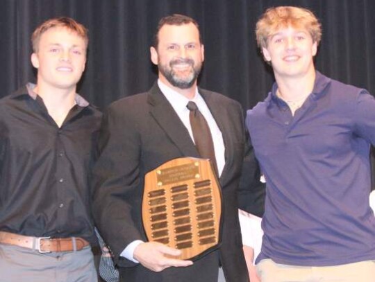 Coach Matt Clayton presented the Attitude Award to Arlis Adickes and Cameron Winn.