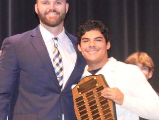 Coach Travis Chrisman handed out the Most Valuable Offensive Player Award to Jordan Ballin.