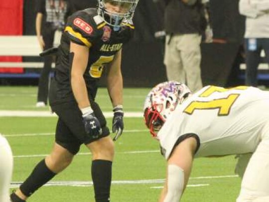 Champion’s Kannon Brooks (5) lines up as he gets ready to go out for a pass in the Alamodome. </br> Star photos by Kerry Barboza