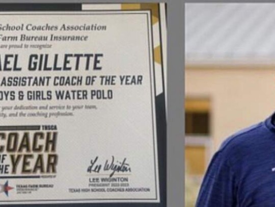 Boerne ISD coach Mike Gillette with the award he received this past fall from the Texas High School Coaches Association. </br> Photos courtesy BISD