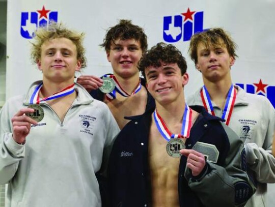 The Champion 200-free relay of Bexon Harrison, Griff Orloff, Matthew Jeffery and Will Harrison earned silver medals at state.