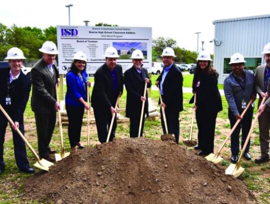 Boerne ISD Superintendent Dr. Thomas Price (Center) with Boerne ISD Trustees and Cabinet members. (Left to right) Dr. John O’Hare, Wes Scott, Dr. Elaine Howard, Board President Rich Sena, Price, Board Vice-President Carlin Friar, Larissa Flores, Henry A