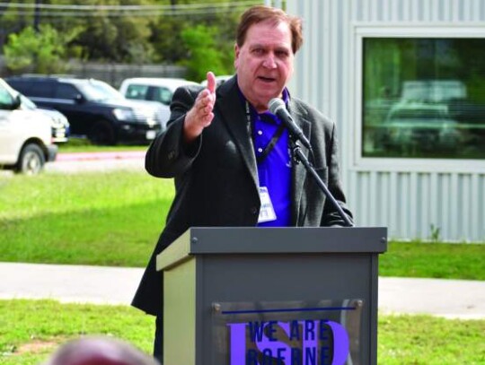 Boerne ISD Board President Rich Sena speaks during the groundbreaking.