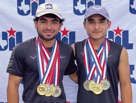 After winning gold at the 4A state tennis tournament Jess Gonzales (left) has five state medals in two different sports, while Sam has four state medals in two sports to make them the most decorated athletes in Boerne High history. </br> Star photo by Kerry Barboza