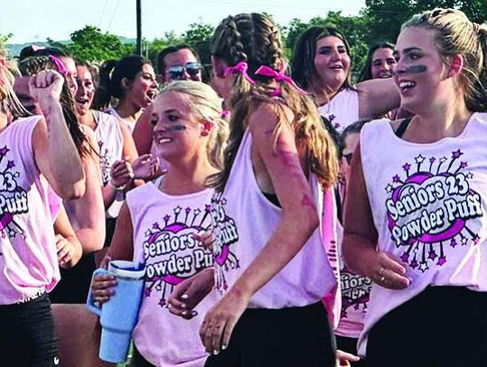 The Greyhound seniors get ready to take on the juniors in their annual Powder Puff flag football game. </br> Submitted photo