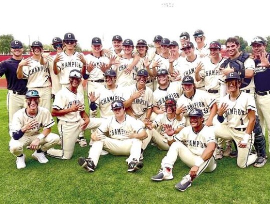 The Boerne Champion baseball team is holding up all five fingers to symbolize advancing to the fifth round of the 5A playoffs after they defeated Corpus Christi Ray last week.